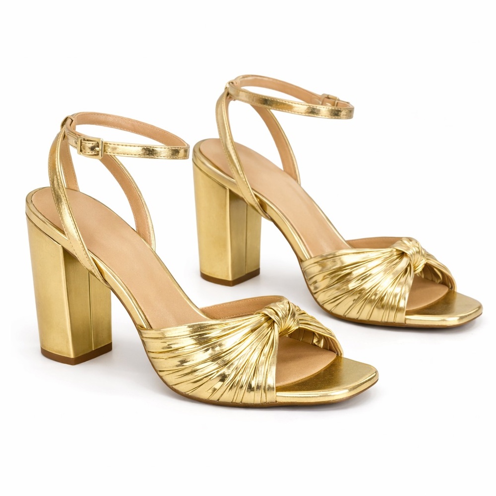 Allegra James Crystal Cushioned Gold Metallic Block Heeled Sandals Size 10